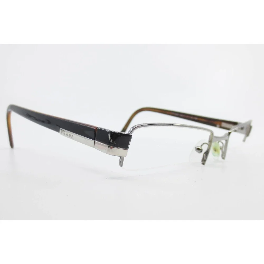 Prada VPR 64H Silver Tortoise Semi Rimless Rectangle Eyeglass Frames 51-18-135